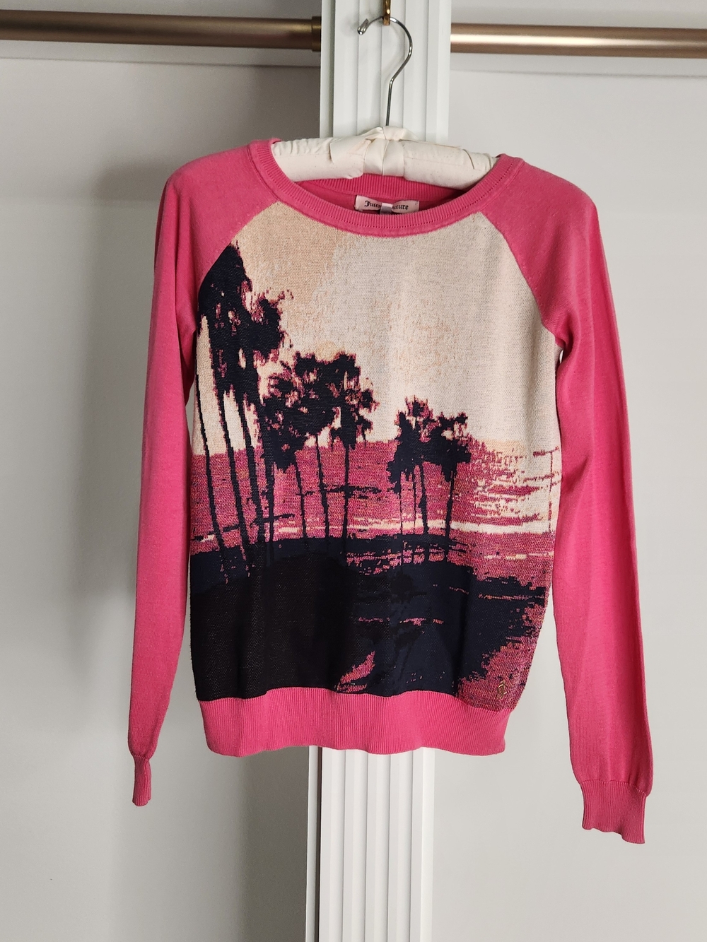 Juicy Couture Pink Palm-Print Raglan Sweater